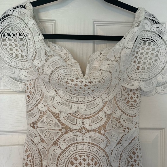 Ivory Lace/Crocheted Off-the-Shoulder Dress - Picture 3 of 5